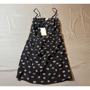 NWT Wilfred Aritzia Mini Dress Black Daisy Floral Print Smocked Back Size 6